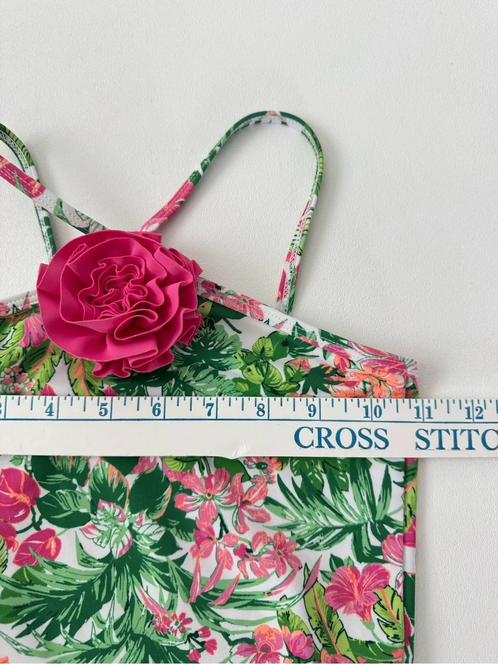 Janie and Jack Tropical Floral One Piece Swimsuit Girls Size 6 Pink Rosette